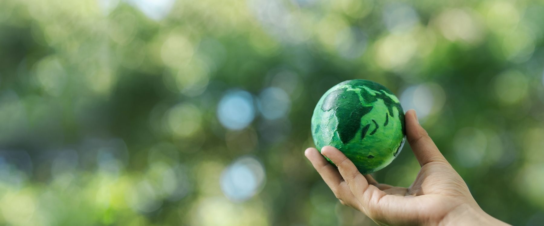 Hand hält symbolisch eine grüne Weltkugel.